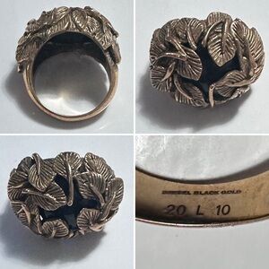 Diesel black gold Leaf Design statement Ring, black center “stone”, size 7.5/8